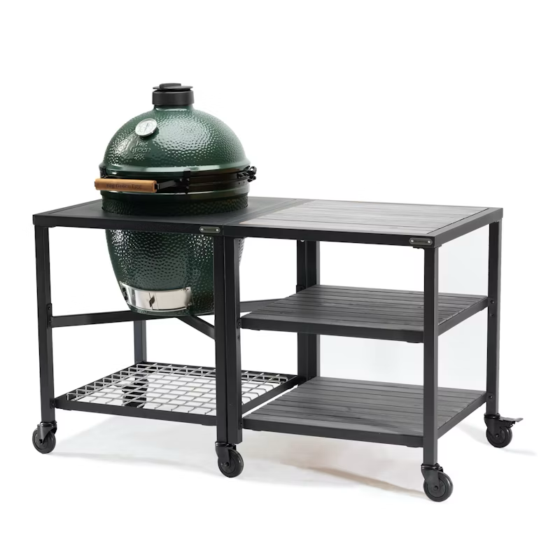 Big Green Egg Modular Nest + Expansion Frame + Distressed Acacia Shelves