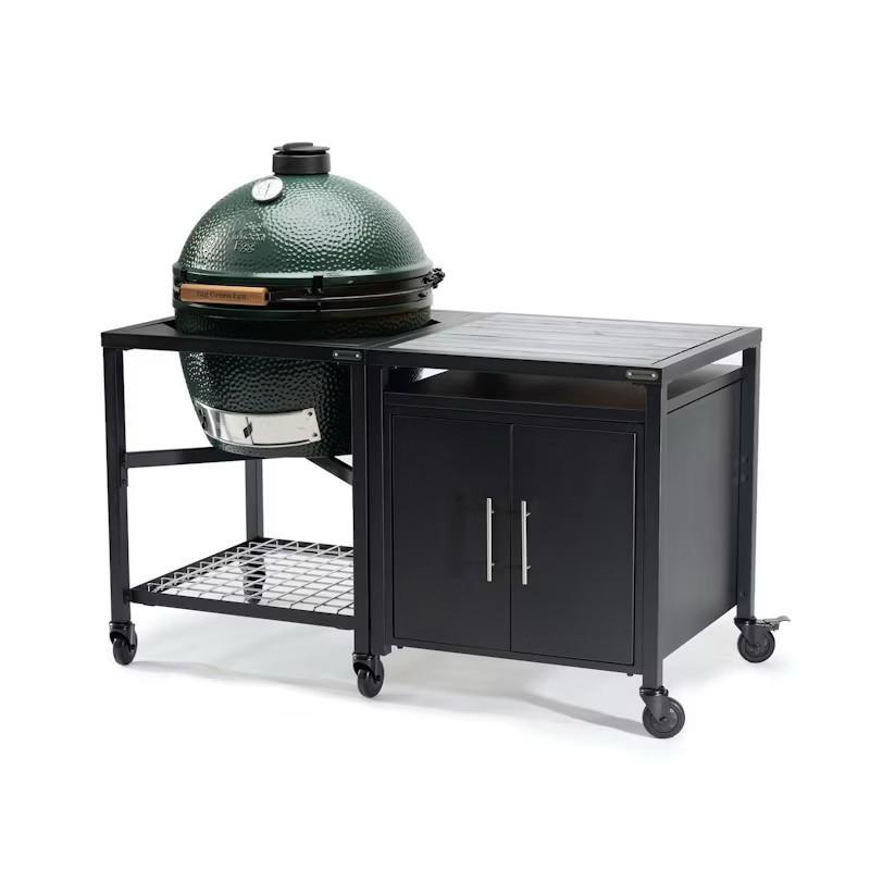 Big Green Egg Modular Nest + Expansion Expansion Cabinet + Distressed Acacia Shelf